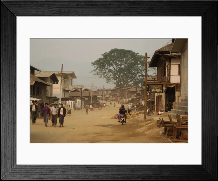Framed Print : Main street of ruby mining town, Mogok, Mandalay District, Myanmar (Burma), Asia Framed Print : Main street of ruby mining town, Mogok, Mandalay District, Myanmar (Burma), Asia