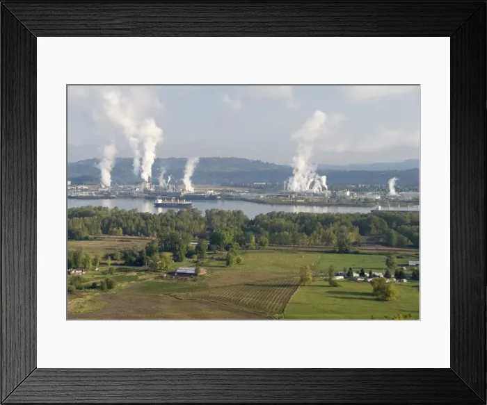 Framed Print : Lumber mills along Columbia River, Kelso, Washington State, United States of America