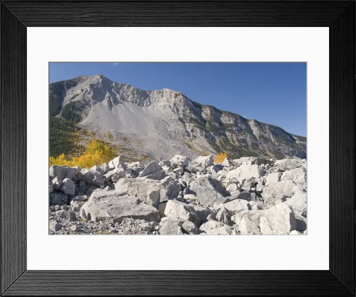 Framed Print : Frank Slide (massive rockslide of limestone from Turtle Mountain that buried town in 1903) Framed Print : Frank Slide (massive rockslide of limestone from Turtle Mountain that buried town in 1903)