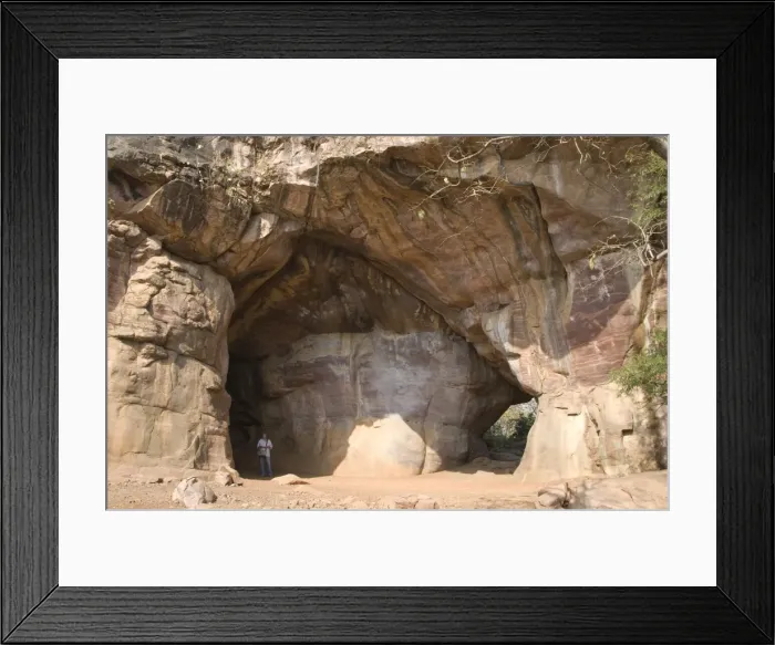 Framed Print : Bhimbetka Caves with Neolithic paintings in rock shelters in sandstone Framed Print : Bhimbetka Caves with Neolithic paintings in rock shelters in sandstone
