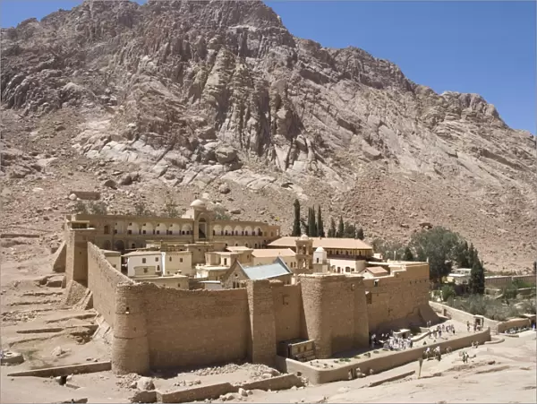 St. Catherines Monastery, UNESCO World Heritage Site, with shoulder of Mount Sinai behind