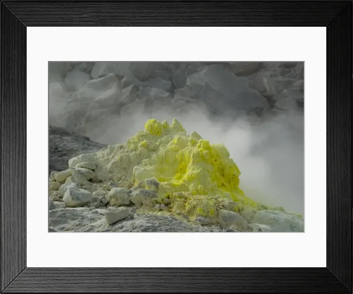 Framed Print : Steaming sulphur dome on volcanic solfatara vent, Io-zan, Kussharo caldera Framed Print : Steaming sulphur dome on volcanic solfatara vent, Io-zan, Kussharo caldera