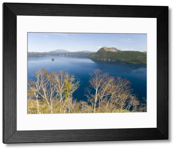 Framed Print : Mashu Lake lying in a volcanic caldera with a later volcanic cone on the right Framed Print : Mashu Lake lying in a volcanic caldera with a later volcanic cone on the right