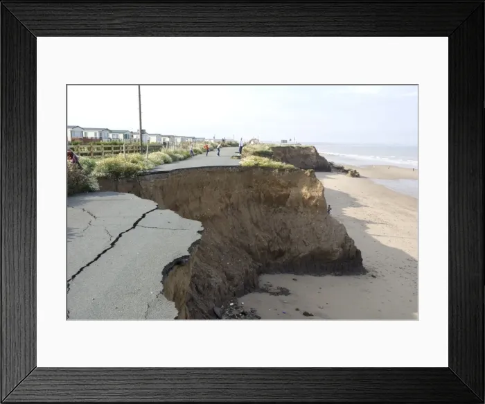 Framed Print : Coast erosion with active landslips in glacial till, Skipsea, Holderness coast Framed Print : Coast erosion with active landslips in glacial till, Skipsea, Holderness coast