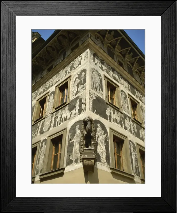 Framed Print : Renaissance scraffito decoration on the house called At the Minute, Prague Framed Print : Renaissance scraffito decoration on the house called At the Minute, Prague