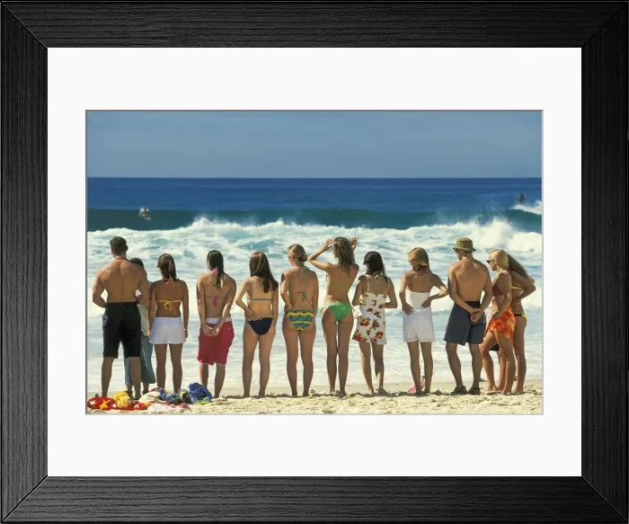 Framed Print : Attractive young people in swim wear lined up for a photo on Sydneys iconic Bondi Beach in the Eastern Suburbs, Bondi, New South Wales Framed Print : Attractive young people in swim wear lined up for a photo on Sydneys iconic Bondi Beach in the Eastern Suburbs, Bondi, New South Wales