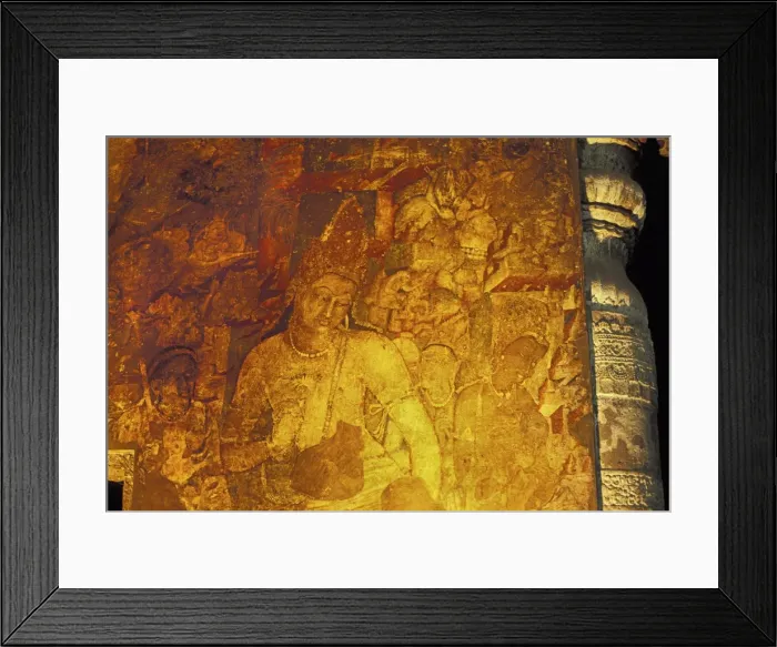 Framed Print : Mural painting in a cave at the Buddhist cave site of Ajanta, carved from a gorge in the Waghore River, Ajanta, UNESCO World Heritage Site, Maharashtra State Framed Print : Mural painting in a cave at the Buddhist cave site of Ajanta, carved from a gorge in the Waghore River, Ajanta, UNESCO World Heritage Site, Maharashtra State