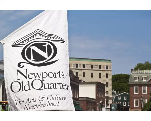 Flag for Newports Old Quarter on the corner of Thames Street and Washington Square
