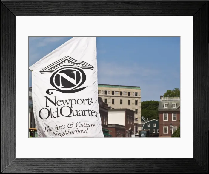 Framed Print : Flag for Newports Old Quarter on the corner of Thames Street and Washington Square Framed Print : Flag for Newports Old Quarter on the corner of Thames Street and Washington Square