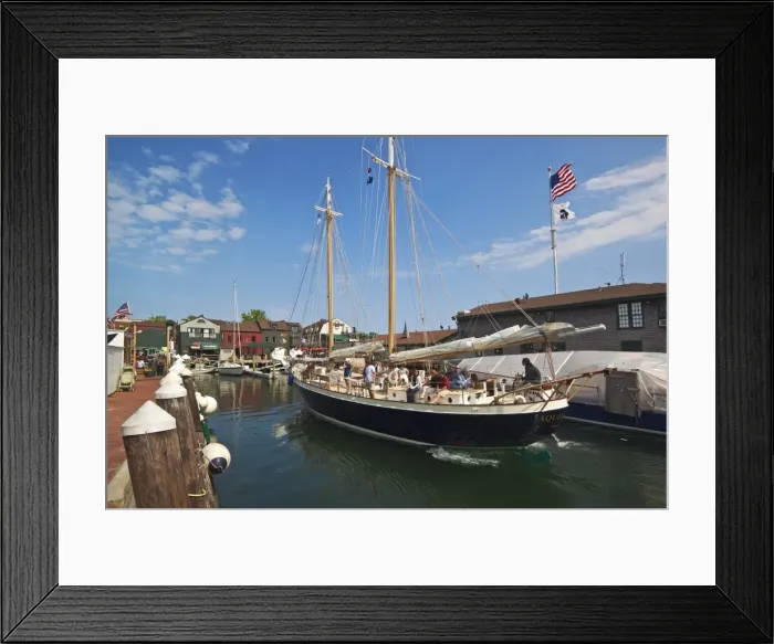 Framed Print : The 80 foot excursion schooner Aquidneck returning to Bowens Wharf Framed Print : The 80 foot excursion schooner Aquidneck returning to Bowens Wharf
