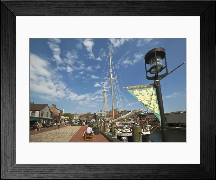 Framed Print : The 80 foot excursion schooner Aquidneck moored at Bowens Wharf, established in 1760 Framed Print : The 80 foot excursion schooner Aquidneck moored at Bowens Wharf, established in 1760