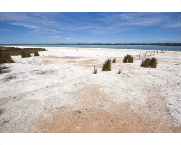 Salt and algal deposits at Lake Clifton, one of a string of coastal lakes south of Mandurah