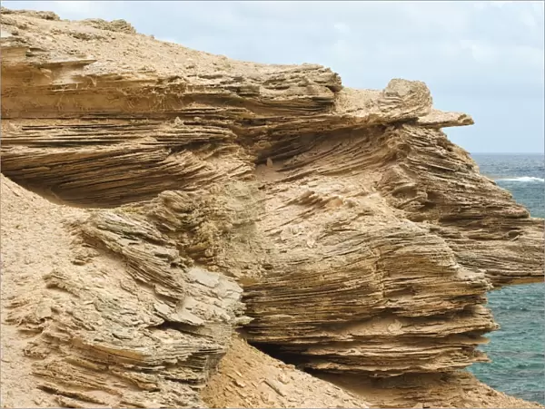 Limestone outcrop showing classic cross bedding created by ancient dune sands