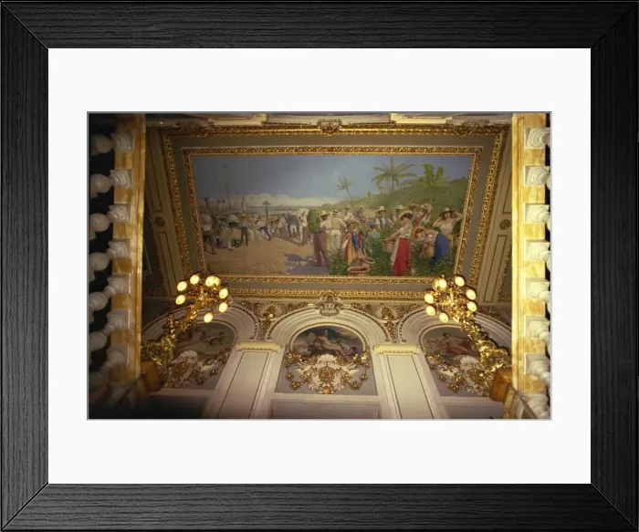 Framed Print : Painting by Villa showing exports, National Theatre, Costa Rica, Central America Framed Print : Painting by Villa showing exports, National Theatre, Costa Rica, Central America