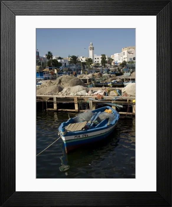 Framed Print : Fishing boat and mosque, Mahdia, Tunisia, North Africa, Africa Framed Print : Fishing boat and mosque, Mahdia, Tunisia, North Africa, Africa