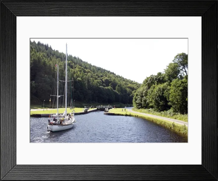 Framed Print : Yacht approaching lock, Crinan Canal, Highlands, Scotland, United Kingdom, Europe Framed Print : Yacht approaching lock, Crinan Canal, Highlands, Scotland, United Kingdom, Europe