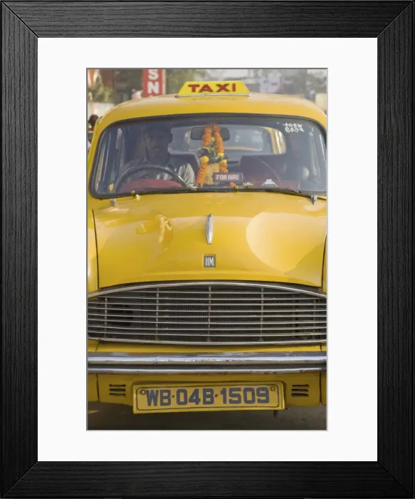 Framed Print : Yellow Ambassador taxi outside Howrah train station, Kolkata (Calcutta) Framed Print : Yellow Ambassador taxi outside Howrah train station, Kolkata (Calcutta)