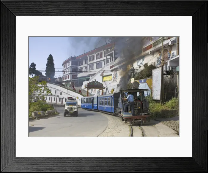 Framed Print : Steam train known as the Toy Train passing in front of Druk Sangak Choling Gompa Framed Print : Steam train known as the Toy Train passing in front of Druk Sangak Choling Gompa
