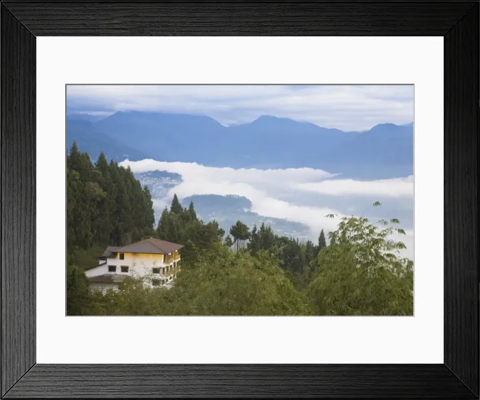 Framed Print : House near Rumtek Gompa Complex overlooking Gangtok with clouds drifting over city Framed Print : House near Rumtek Gompa Complex overlooking Gangtok with clouds drifting over city