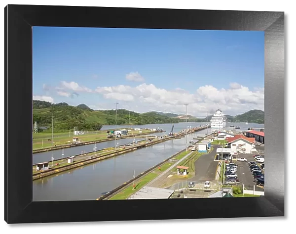 Island Princess Cruise ship transiting Miraflores Locks, Panama Canal, Panama