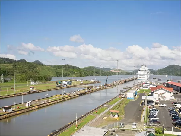 Island Princess Cruise ship transiting Miraflores Locks, Panama Canal, Panama