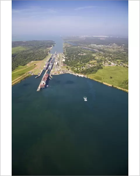 Container ships in Gatun Locks, Panama Canal, Panama, Central America