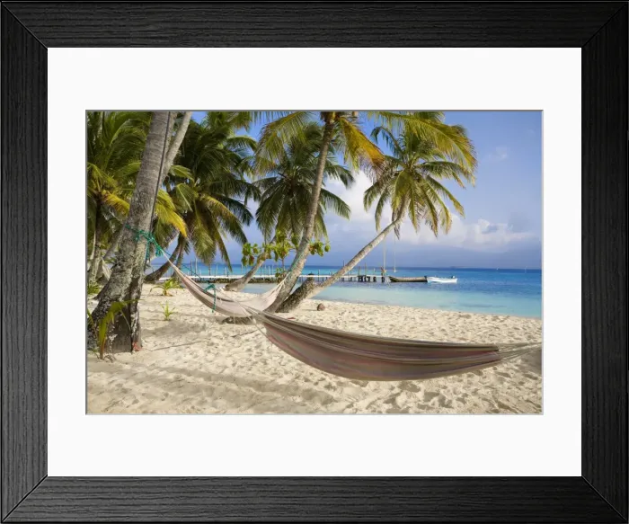Framed Print : Hammocks hanging between palm trees, Kuanidup Grande, Comarca de Kuna Yala Framed Print : Hammocks hanging between palm trees, Kuanidup Grande, Comarca de Kuna Yala