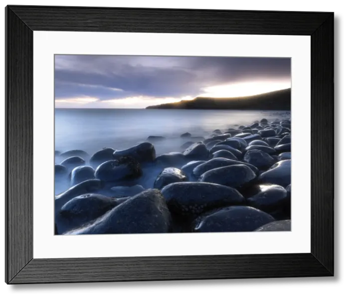 Framed Print : Embleton Bay at dawn from beach of basalt boulders known as The Rumble Churn Framed Print : Embleton Bay at dawn from beach of basalt boulders known as The Rumble Churn