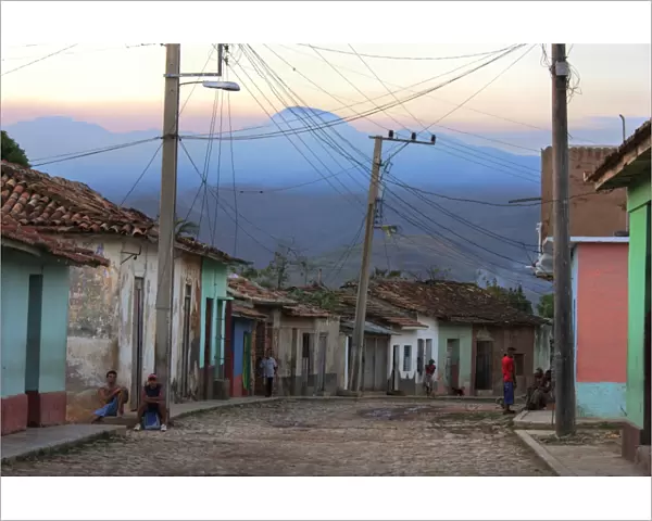 Cobbled street at dusk, Trinidad, Cuba, West Indies, Central America
