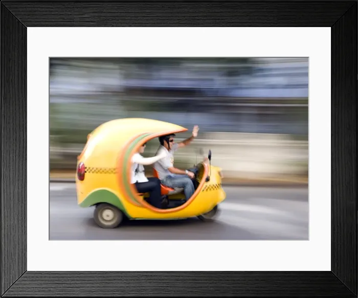 Framed Print : Yellow buggy taxi, Havana, Cuba, West Indies, Central America