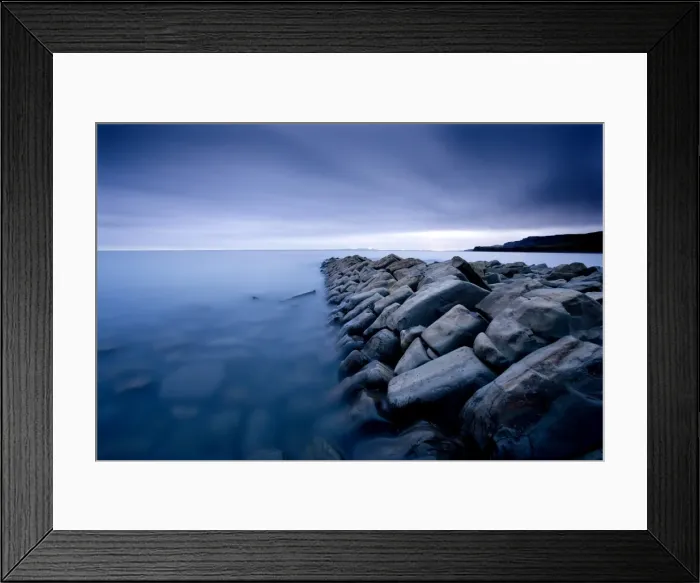 Framed Print : Stone jetty at twilight, Kimmeridge Bay, Purbeck District, Dorset, England