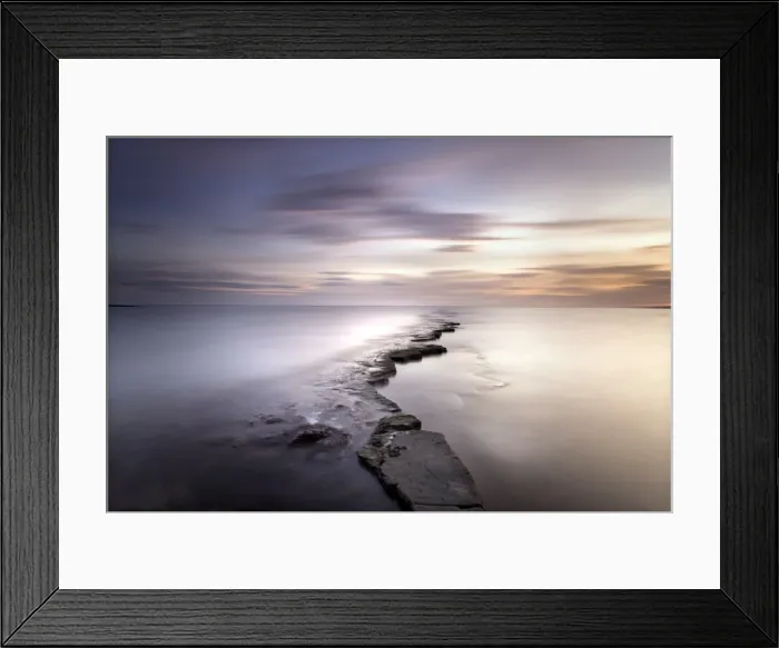 Framed Print : Kimmeridge Bay at dusk showing wave-cut platform known locally as The Flats Framed Print : Kimmeridge Bay at dusk showing wave-cut platform known locally as The Flats