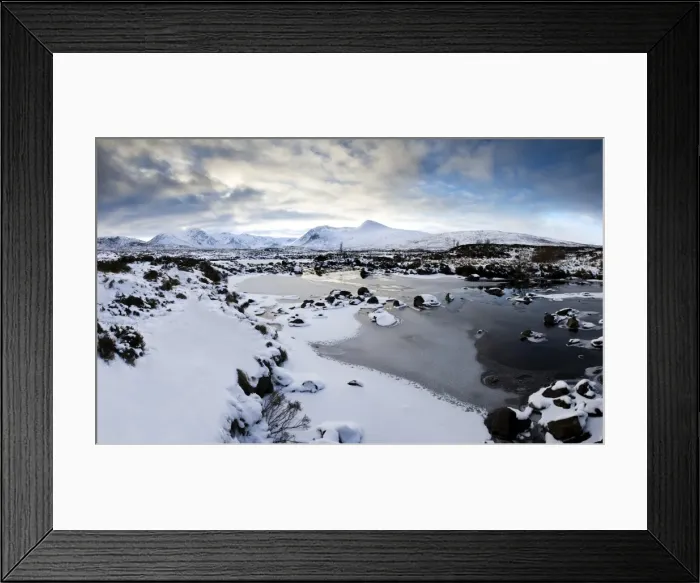 Framed Print : Winter view across Lochain na h achlaise to the Black Mount hills at dusk Framed Print : Winter view across Lochain na h achlaise to the Black Mount hills at dusk