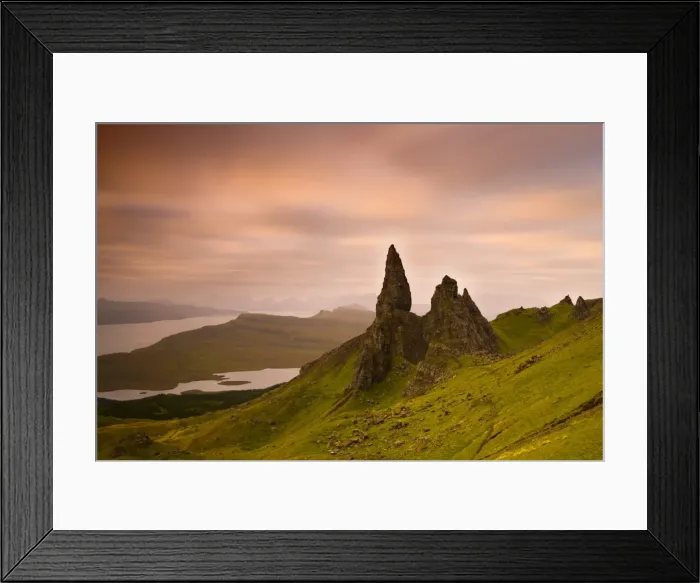 Framed Print : Old Man of Storr at dawn with Cuillin Hills in distance, near Portree, Isle of Skye Framed Print : Old Man of Storr at dawn with Cuillin Hills in distance, near Portree, Isle of Skye