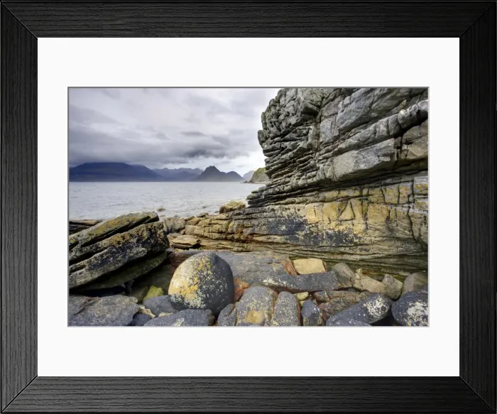 Framed Print : View to Cuillin Hills from rocky foreshore at Elgol, Isle of Skye, Highland Framed Print : View to Cuillin Hills from rocky foreshore at Elgol, Isle of Skye, Highland