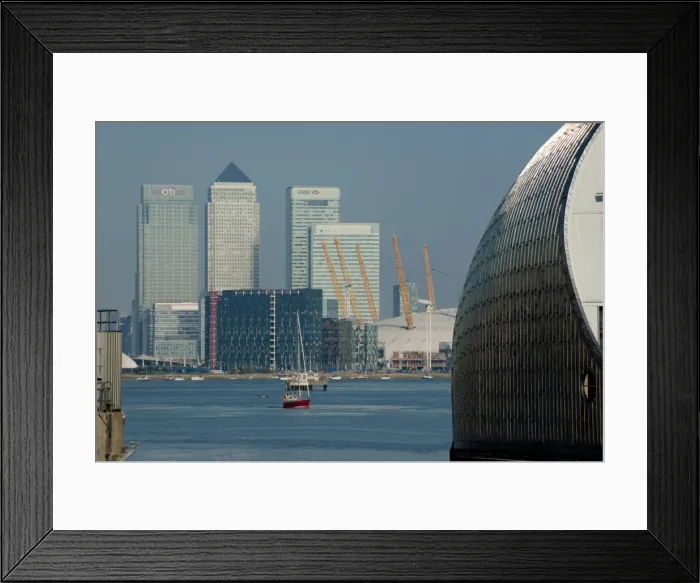 Framed Print : Thames Barrier, O2 Arena, Canary Wharf, London, England, United Kingdom, Europe Framed Print : Thames Barrier, O2 Arena, Canary Wharf, London, England, United Kingdom, Europe