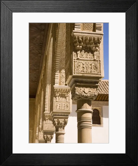 Framed Print : Row of intricately decorated columns in the Patio de los Arrayanes, Casa Real Framed Print : Row of intricately decorated columns in the Patio de los Arrayanes, Casa Real