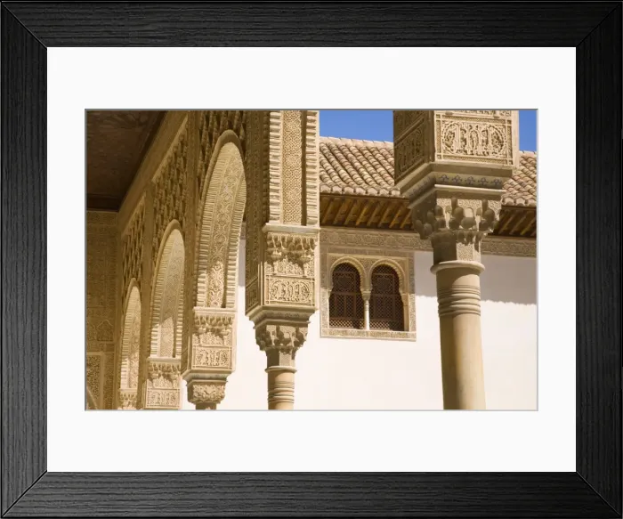 Framed Print : Intricately decorated arches and columns in the Patio de los Arrayanes Framed Print : Intricately decorated arches and columns in the Patio de los Arrayanes