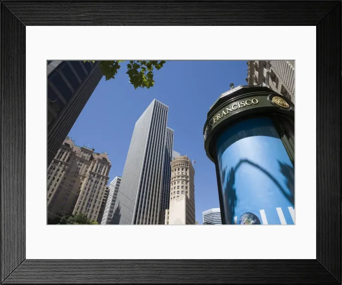 Framed Print : Tall buildings and advertising stand, Market Street, San Francisco, California