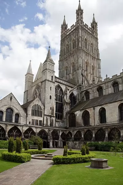 Tower and cloisters of Gloucester Cathedral, Gloucester, Gloucestershire
