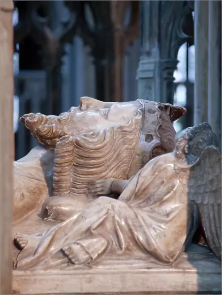 Close-up of effigy on tomb of King Edward II, died 1327, Gloucester Cathedral