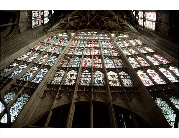 Great East Window looking up, Gloucester Cathedral, Gloucester, Gloucestershire
