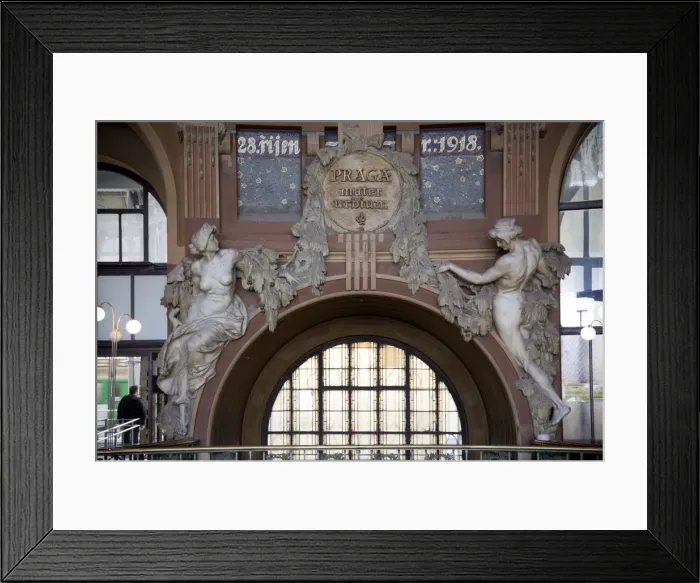 Framed Print : Art Nouveau statues of two women in Railway Station, Prague, Czech Republic, Europe Framed Print : Art Nouveau statues of two women in Railway Station, Prague, Czech Republic, Europe