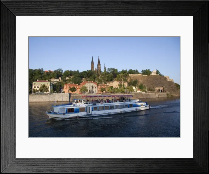 Framed Print : High Castle (Vysehrad) and river boat on Vltava River, Prague, Czech Republic, Europe Framed Print : High Castle (Vysehrad) and river boat on Vltava River, Prague, Czech Republic, Europe