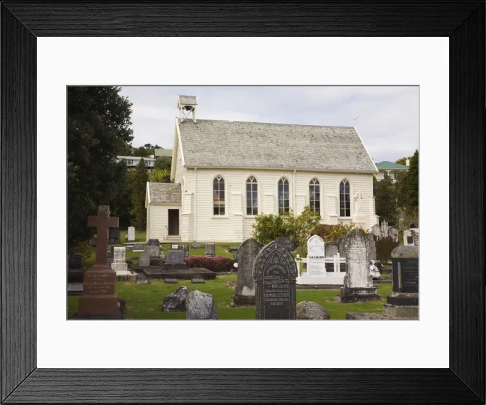 Framed Print : Christ Church dating from 1836 with its white wooden weatherboard building Framed Print : Christ Church dating from 1836 with its white wooden weatherboard building