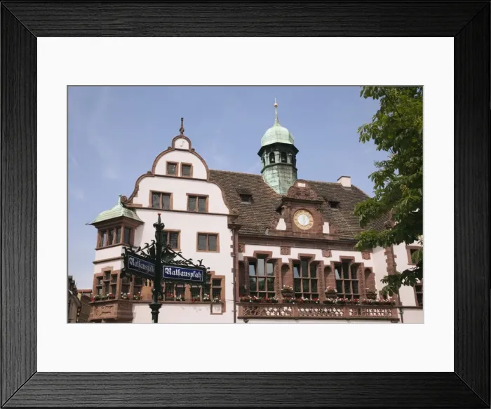 Framed Print : Ornate street sign and 16th century Altes Rathaus (Old City Hall) built 1559 Framed Print : Ornate street sign and 16th century Altes Rathaus (Old City Hall) built 1559