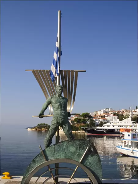 Alexander Papadiamantis statue In The Harbour, Skiathos Town, Skiathos