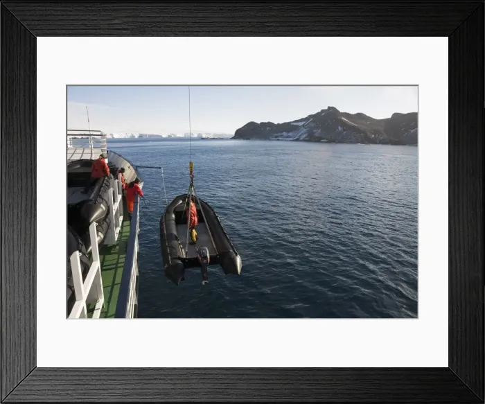 Framed Print : Unloading zodiac for landing on Gourdin Island, Antarctic Peninsula, Antarctica Framed Print : Unloading zodiac for landing on Gourdin Island, Antarctic Peninsula, Antarctica