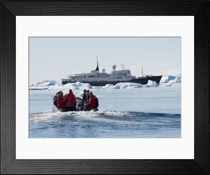 Framed Print : Zodiac ferrying visitors to and from boat at Brown Bluff, Antarctic Peninsula Framed Print : Zodiac ferrying visitors to and from boat at Brown Bluff, Antarctic Peninsula