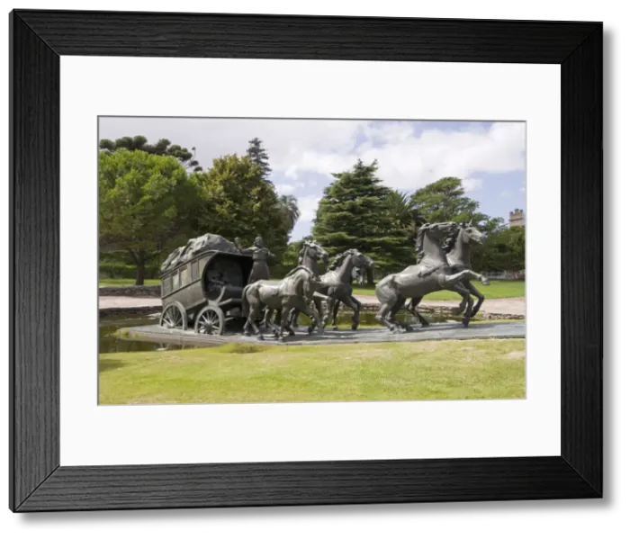 Framed Print : La Diligencia by Jose Belloni, a bronze statue of a stage coach and horses